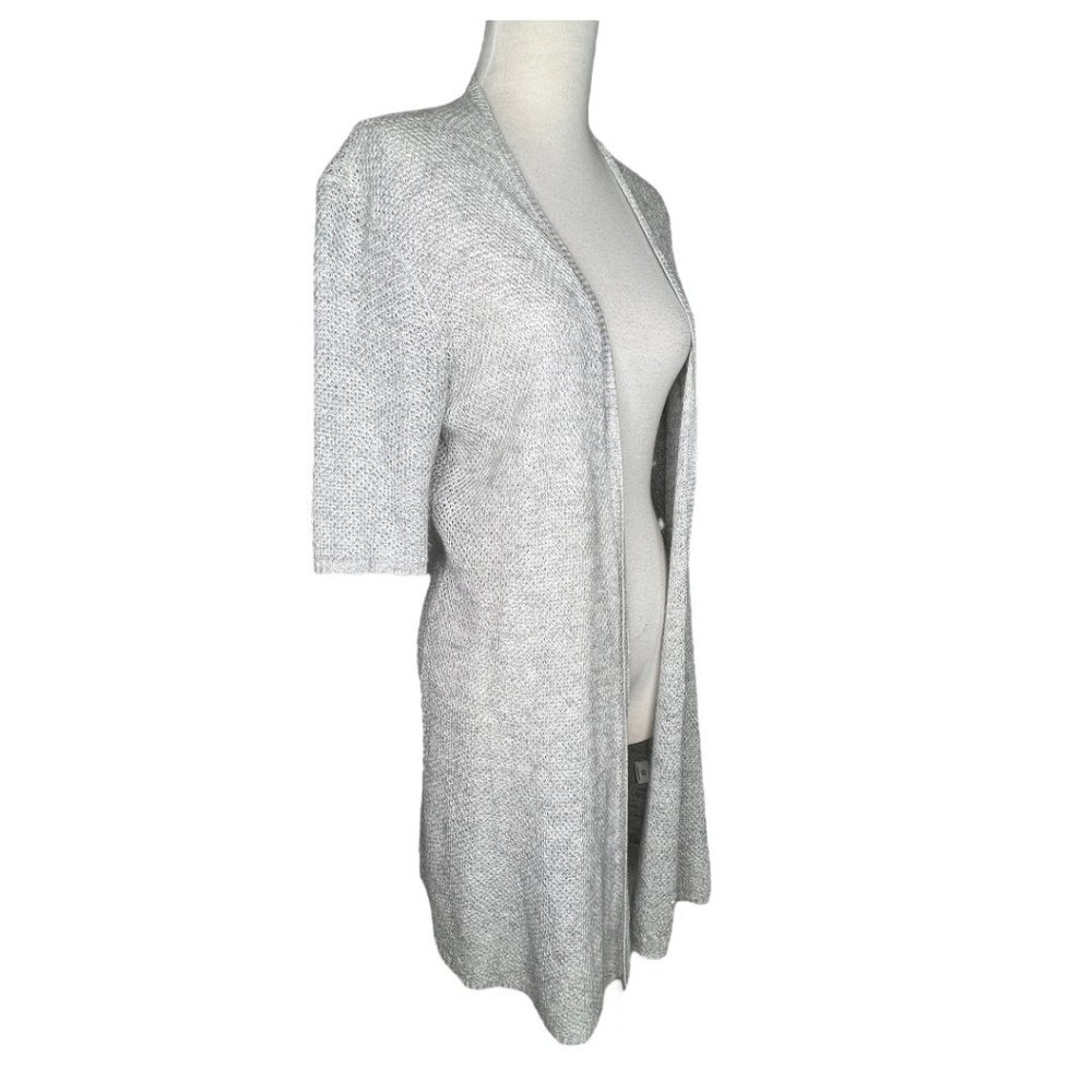 Eileen Fisher Open Front Long Tunic Knit Top Short Sleeves Cream Size S - Picture 3 of 10